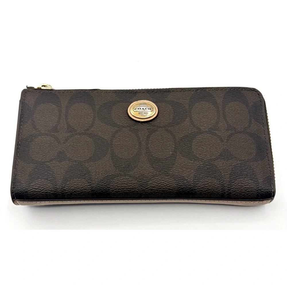 Coach Peyton Signature Accordion Zip Around Wallet (F50180) Canvas & Leather
